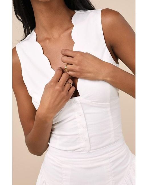 Lulus Natural Seasonally Lovely Scalloped Button-Front Poplin Top