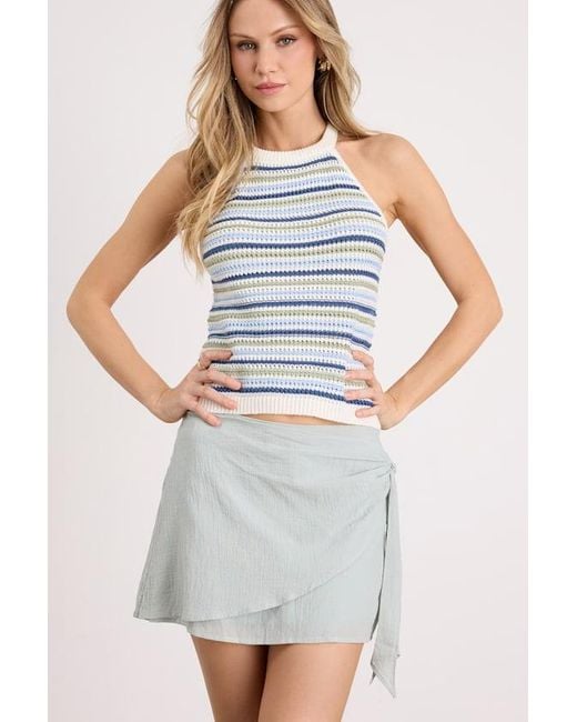Lulus Gray Elra Cotton Faux-Wrap Mini Skirt
