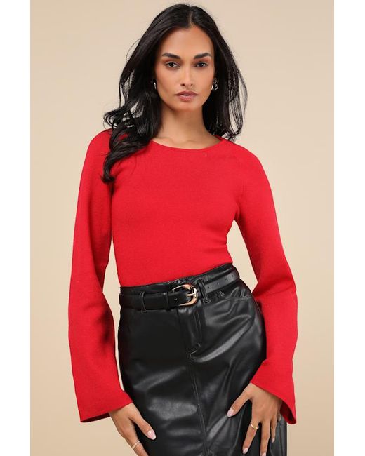 Lulus Red Modern Detail Cutout Bell Sleeve Sweater Top
