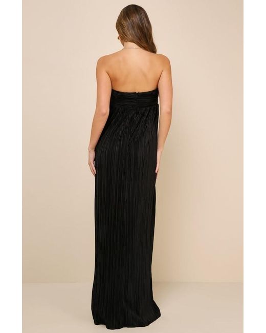 Lulus Black Endlessly Complimented Plisse Strapless Maxi Dress