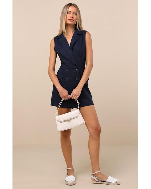 Steve Madden Blue Paris Dark Tweed Collared Romper