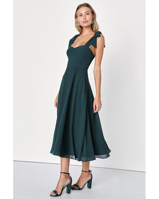 Lulus Blue Sophisticated Charisma Dark Tie-Strap A-Line Midi Dress