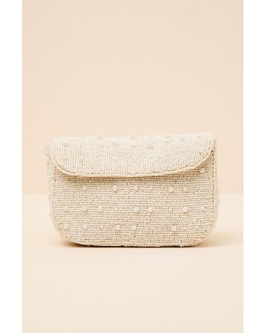 Lulus Natural Ardea Beaded Pearl Crossbody Clutch