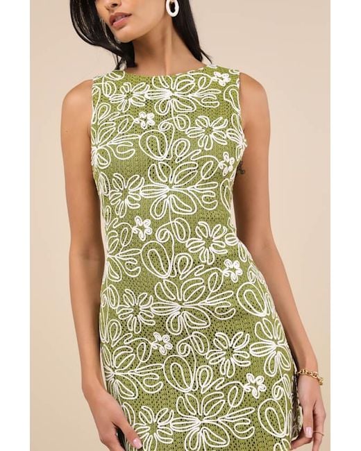 Lulus Green Fenicia Abstract Floral Embroidered Mini Dress