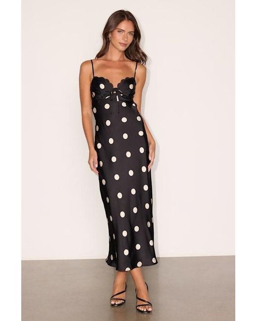 Lulus Black Maxime Polka Dot Satin Cowl Back Midi Dress