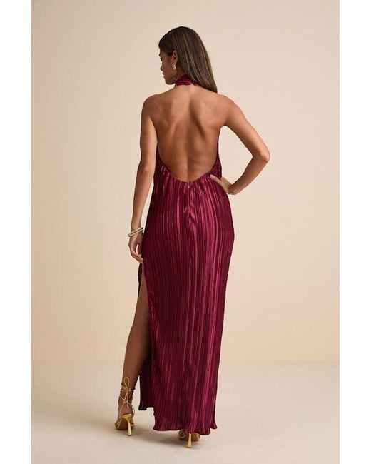 Lulus Red Gwenny Satin Plisse Maxi Dress