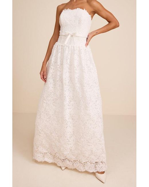 Lulus Natural Gabby Crochet Lace Strapless Maxi Dress
