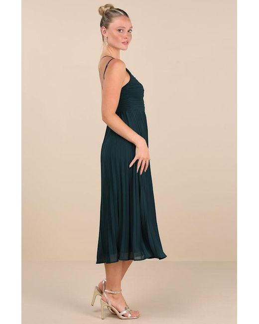 Lulus Blue Wondrous Muse Emerald Pleated One-Shoulder Midi Dress