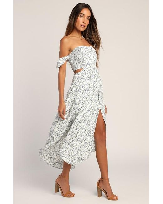 Lulus White Easy On The Eyes Floral Print Off-The-Shoulder Maxi Dress