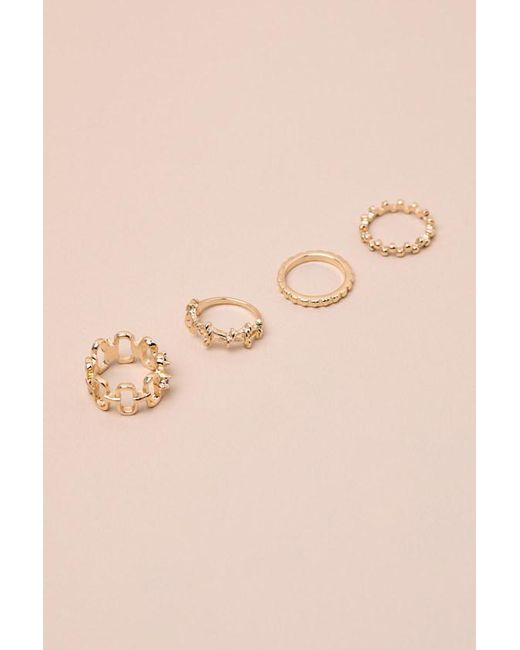 Lulus Natural Daison Rhinestone Four-Piece Ring Set