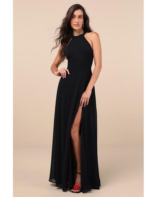 Lulus Blue Confidently Charismatic Backless Halter Maxi Dress