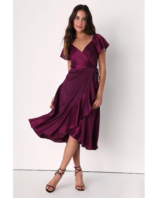 Lulus Serene Sight Midi Wrap Dress in Purple | Lyst