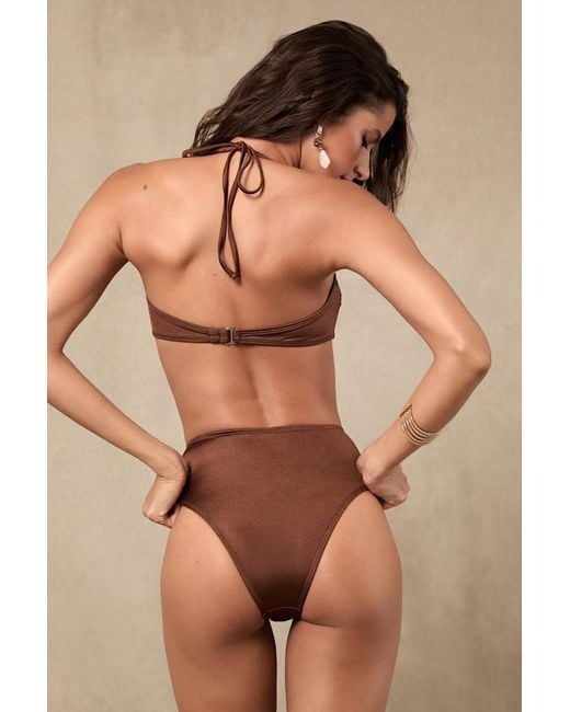 Lulus Brown Keola Shiny Drawstring Bandeau Bikini Top