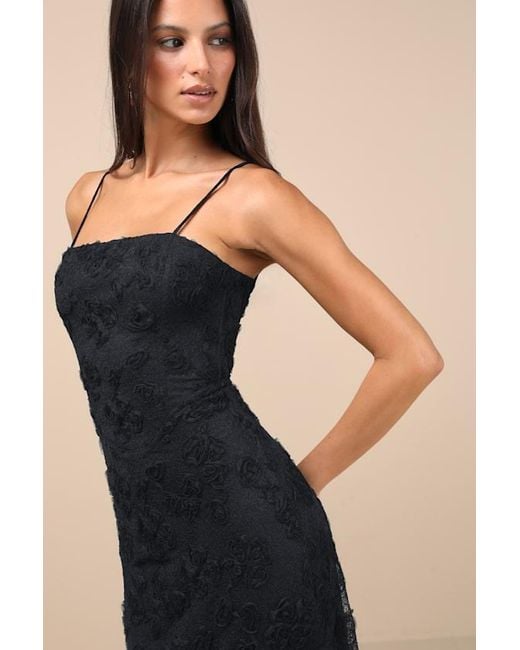 Lulus Black Joni 3D Applique Lace Maxi Dress