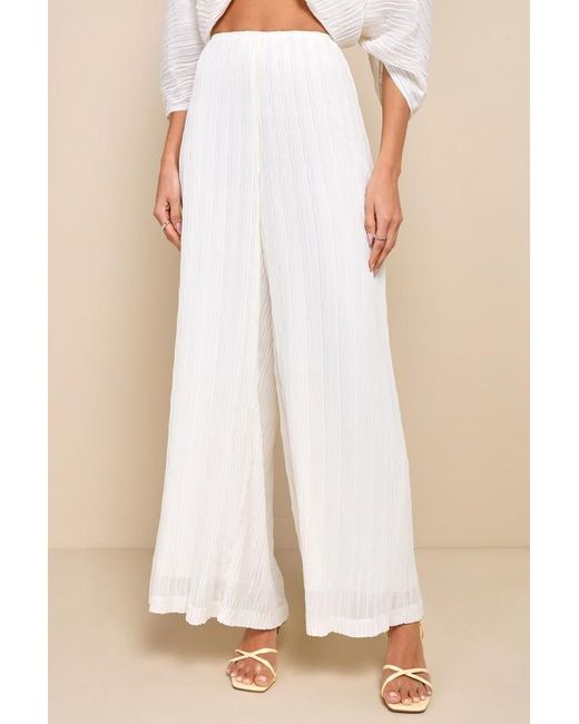 Lulus Natural Pristine Presence Plisse High-Waisted Wide-Leg Pants