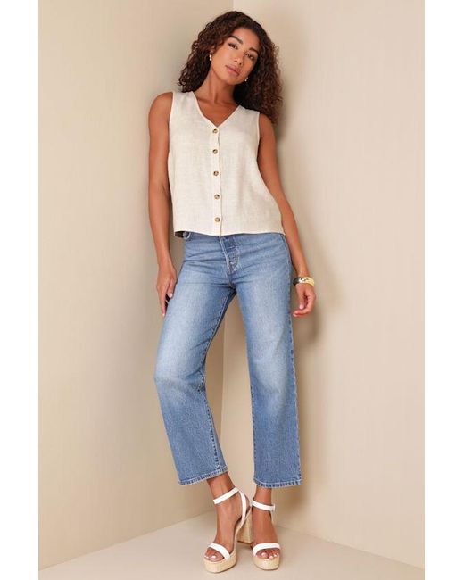 Lulus White Casually Sophisticated Linen Sleeveless Button-Front Top