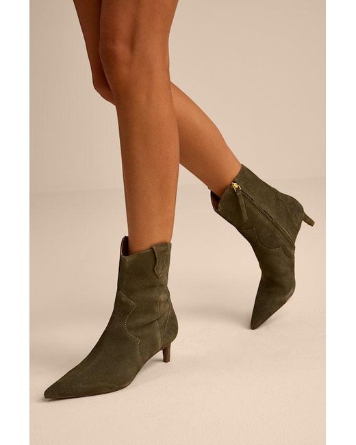 Seychelles Green Dallas Suede Leather Western Kitten Heel Booties
