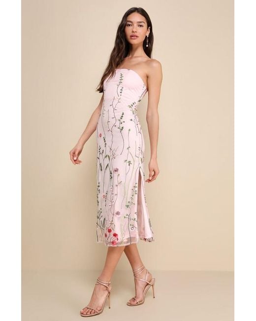 Lulus Natural Bold Botanicals Floral Embroidered Strapless Midi Dress