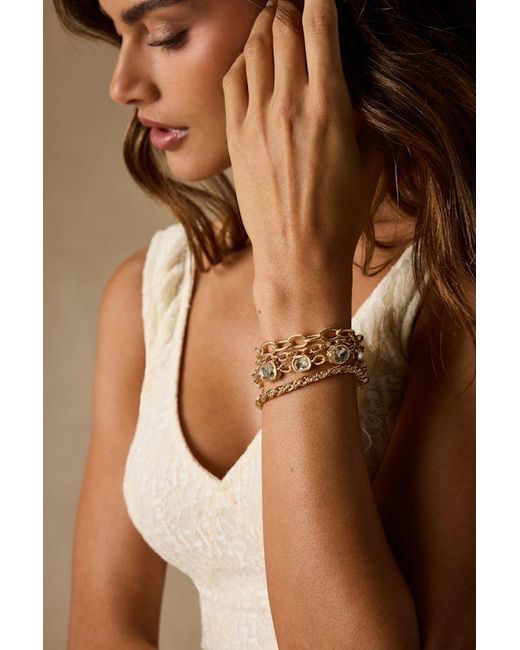Lulus Natural Dane Rhinestone Layered Bracelet