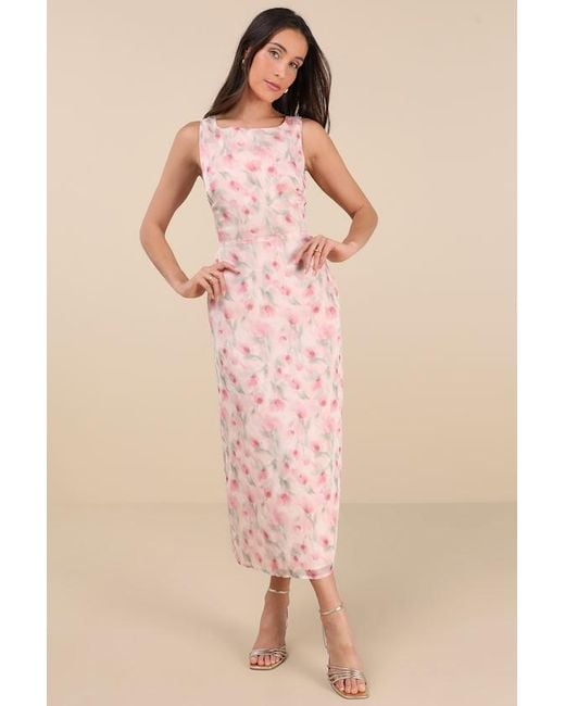 Lulus Pink Charismatic Days Floral Cowl Back Midi Dress