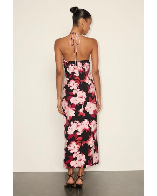Lulus Red Valdria Floral Cowl Halter Midi Dress