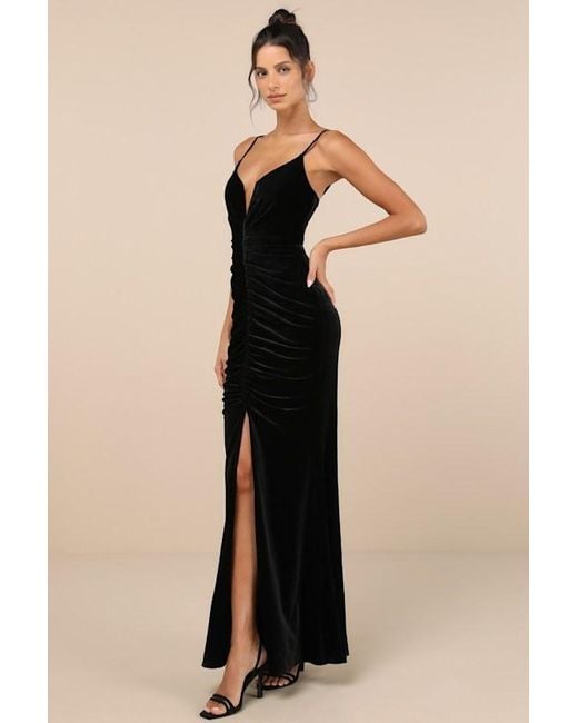 Lulus Natural Stunning Invitation Velvet Ruched Sleeveless Maxi Dress