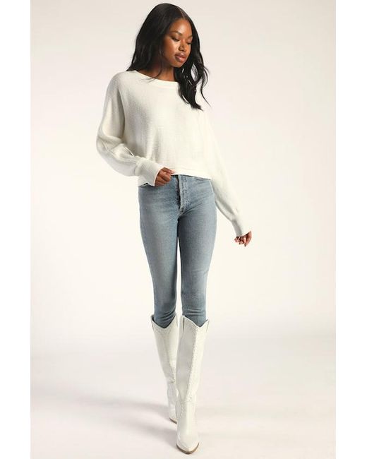 Lulus White Fireside Flirt Ribbed Cropped Pullover Sweater