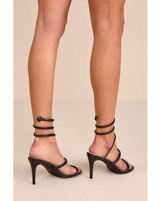 Lulus Natural Gerogette Patent High Heel Ankle Wrap Sandals