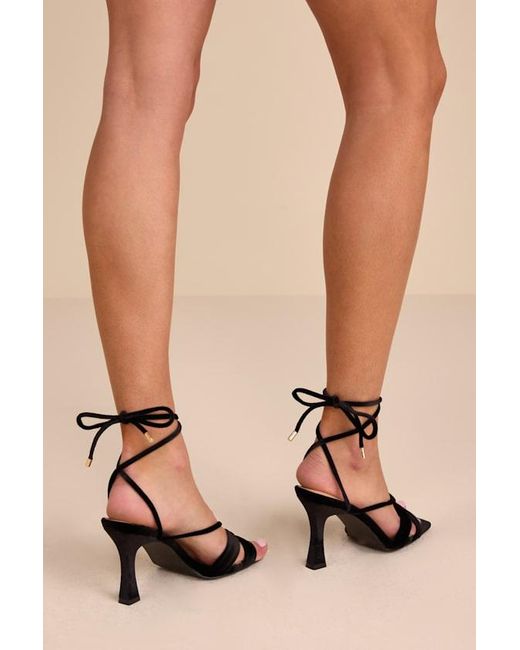 Lulus Black Marie Velvet Lace-Up High Heel Sandals