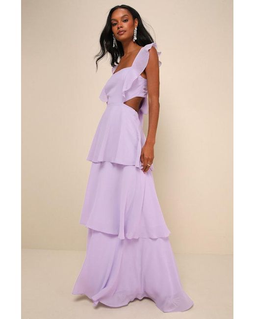 Lulus Pink Elegant Event Ruffled Tie-Back Tiered Maxi Dress