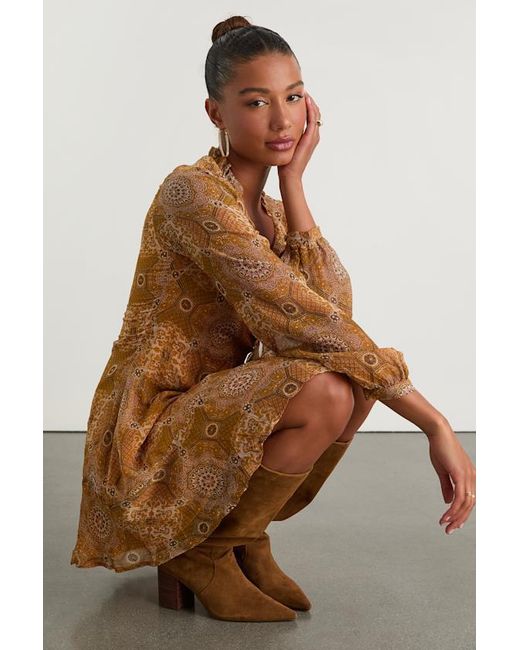 Lulus Brown Claire Boho Print Wrap Mini Dress
