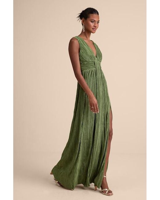 green pleated maxi dress Luxury Olive Green Lace Pleated Maxi Dress – Elegant Modest Evening & –  FineLook
