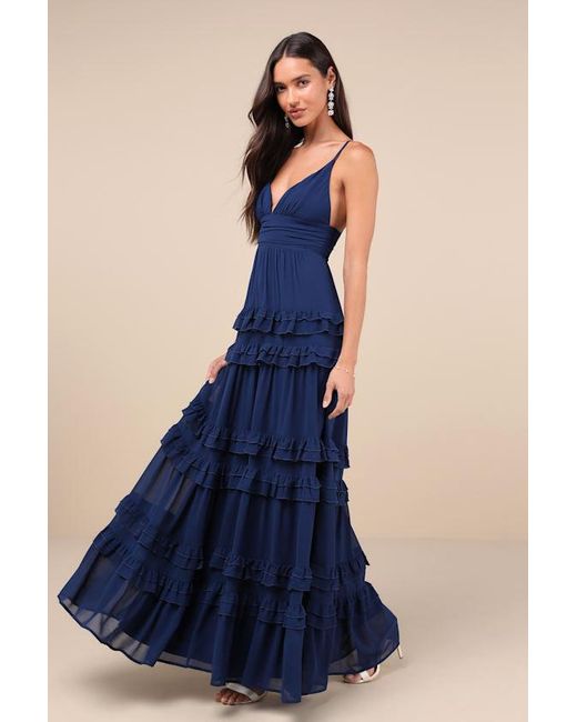 Lulus Lavish Perfection Ruffled Tiered Maxi Dress in Blue | Lyst