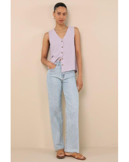 Lulus Purple Casually Sophisticated Linen Sleeveless Button-Front Top