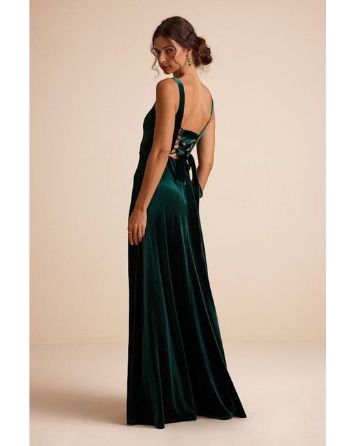 Lulus Graceful Invite Emerald Velvet Square Neck Lace-Up Maxi Dress in  Natural | Lyst