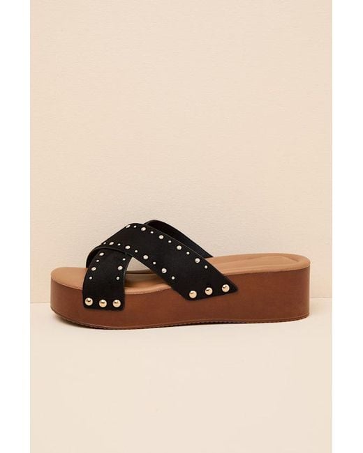Lulus Black Loma Studded Platform Slide Sandals