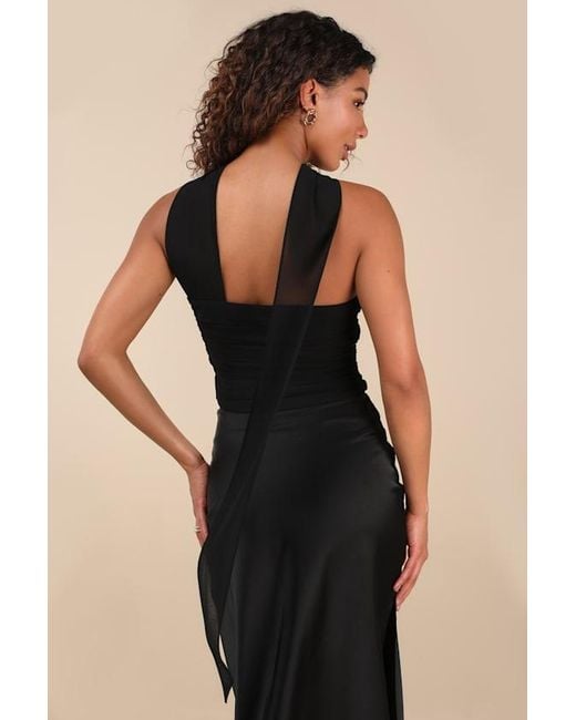 Lulus Black Marlette Strapless Crop Top And Scarf Set