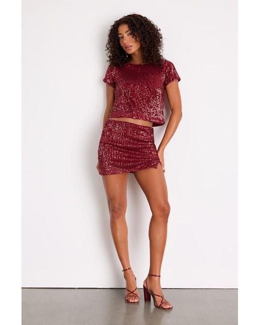 Lulus Red Isotta Sequin Short Sleeve Crop Top
