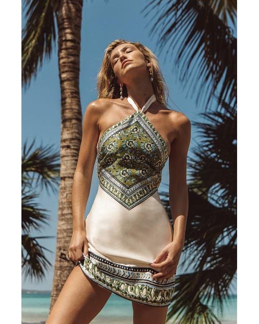 Lulus White Ayson Ivory And Scarf Print Halter Mini Dress