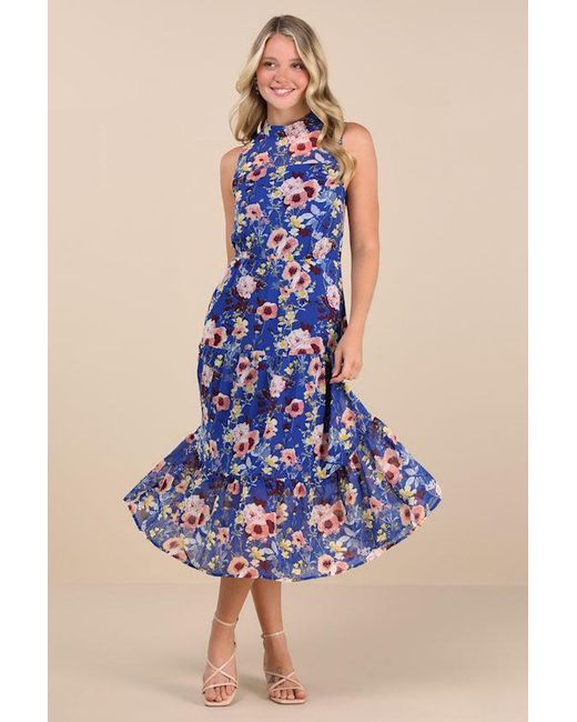 Lulus Blue In My Dreams Floral Print Midi Dress