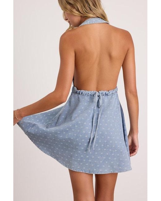 Lulus Blue Neese Light Wash Polka Dot Denim Mini Dress