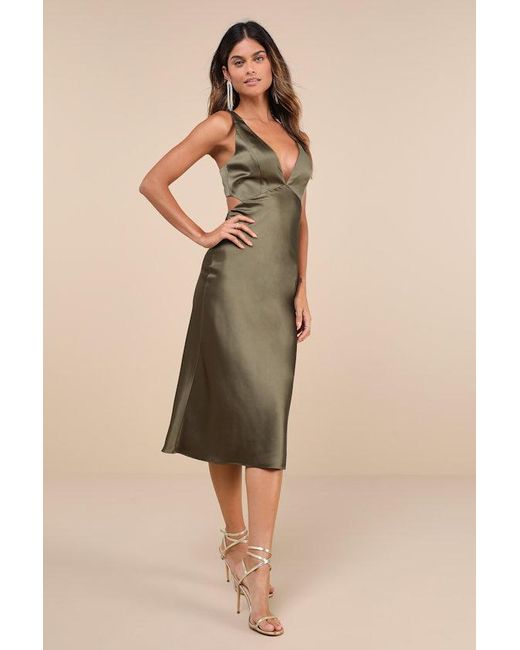 Lulus Natural Unmatched Elegance Satin Sleeveless Midi Dress