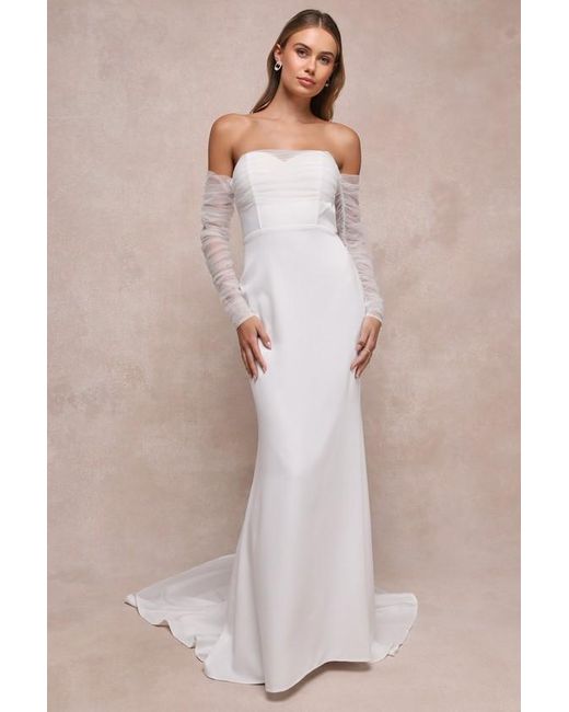 Lulus Natural Eternal Bliss Tulle Off-The-Shoulder Bustier Maxi Dress