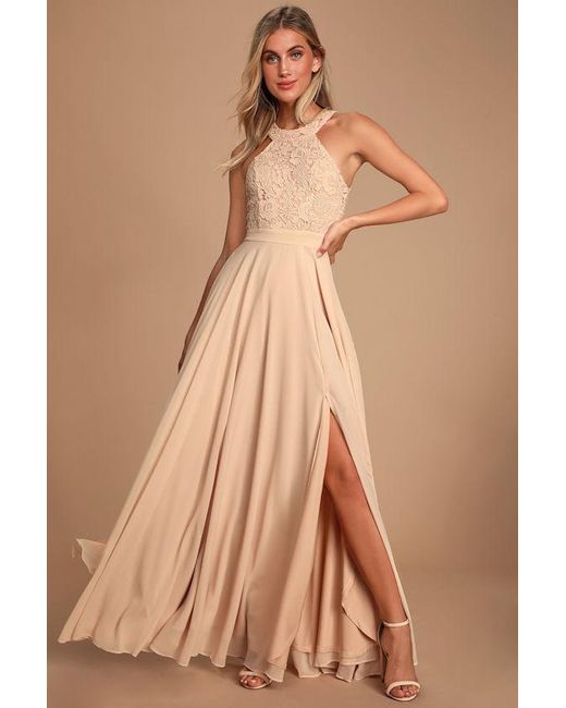 Lulus Brown Picture Perfect Blush Lace Maxi Dress