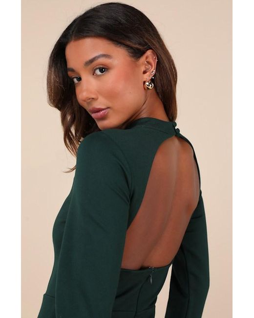 Lulus Green Undeniably Stylish Emerald Backless Long Sleeve Skort Romper