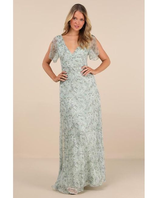 Lulus Multicolor Dreamiest Desires Floral Flutter Sleeve Maxi Dress