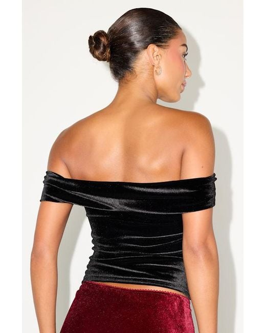 Lulus Red Ideal Attraction Velvet Off-The-Shoulder Top