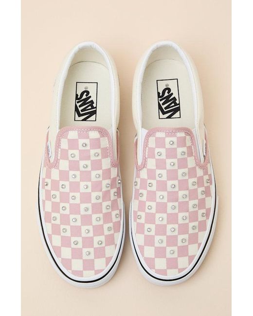 Vans Classic Misty Checkerboard Rhinestone Slip-On Sneakers in Natural ...