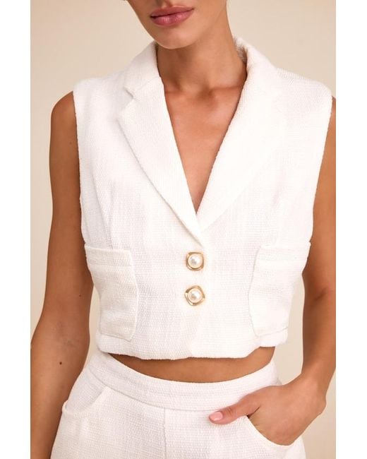 Lulus Brown Perfect Company Tweed Sleeveless Cropped Blazer