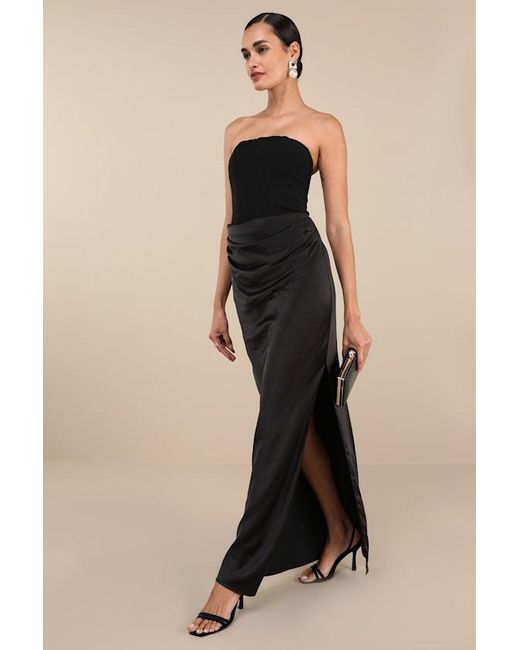 Lulus Black Mella Mixed Media Strapless Maxi Dress